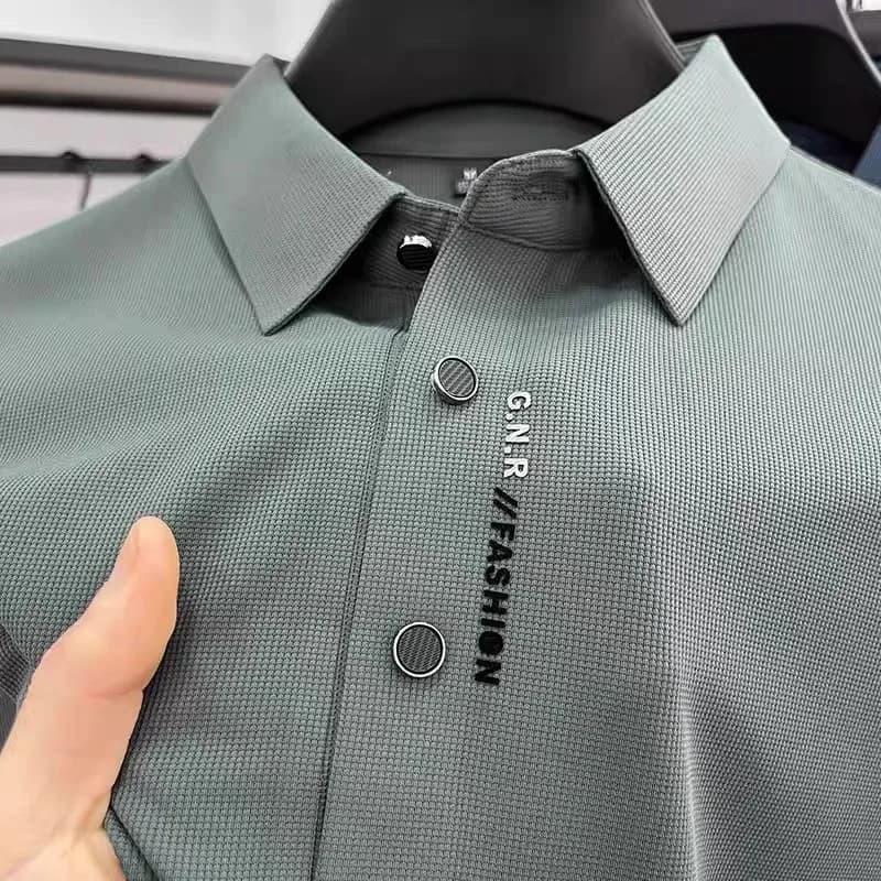 Polo a maniche corte in seta di ghiaccio di marca di fascia alta da uomo estiva nuova maglietta casual stampata alla moda comoda top da golf fresco