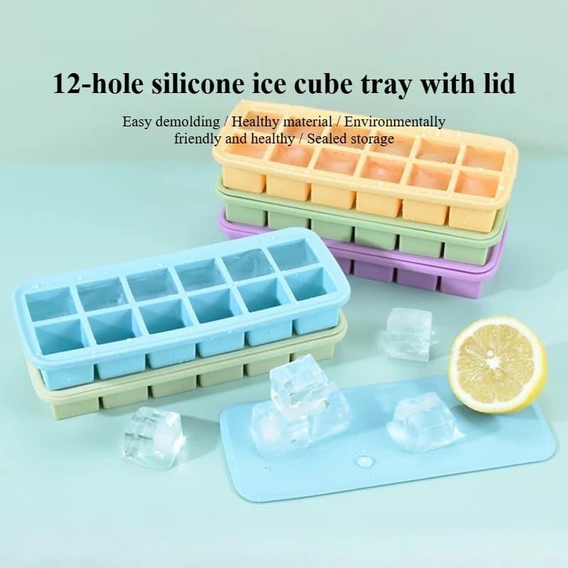 Contenitore per cubetti di ghiaccio a 12 fori - Stampo per cubetti di ghiaccio a fondo morbido per uso domestico, facile da rimuovere, contenitore per ghiaccioli in silicone alimentare