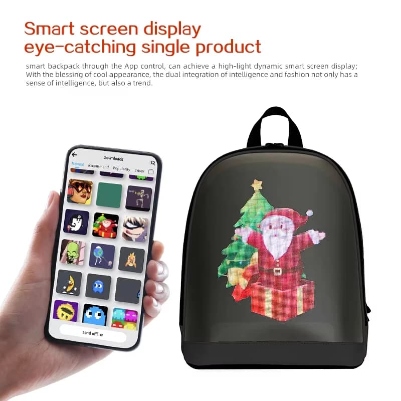 1pc LED Display Backpack With Programmable Screen BT Control Smart Bag For Motorcycle Bags Riding Travel