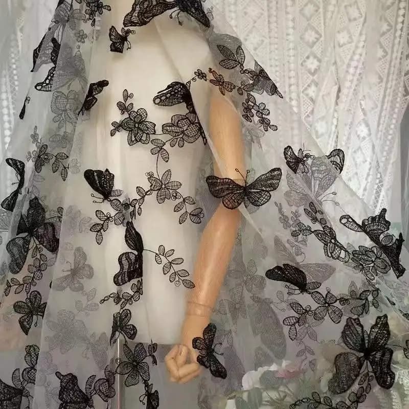 150cm Luxury 3D Water Soluble Butterfly Applique Mesh Fabric for Custom Bridal & Performance Dresses F066