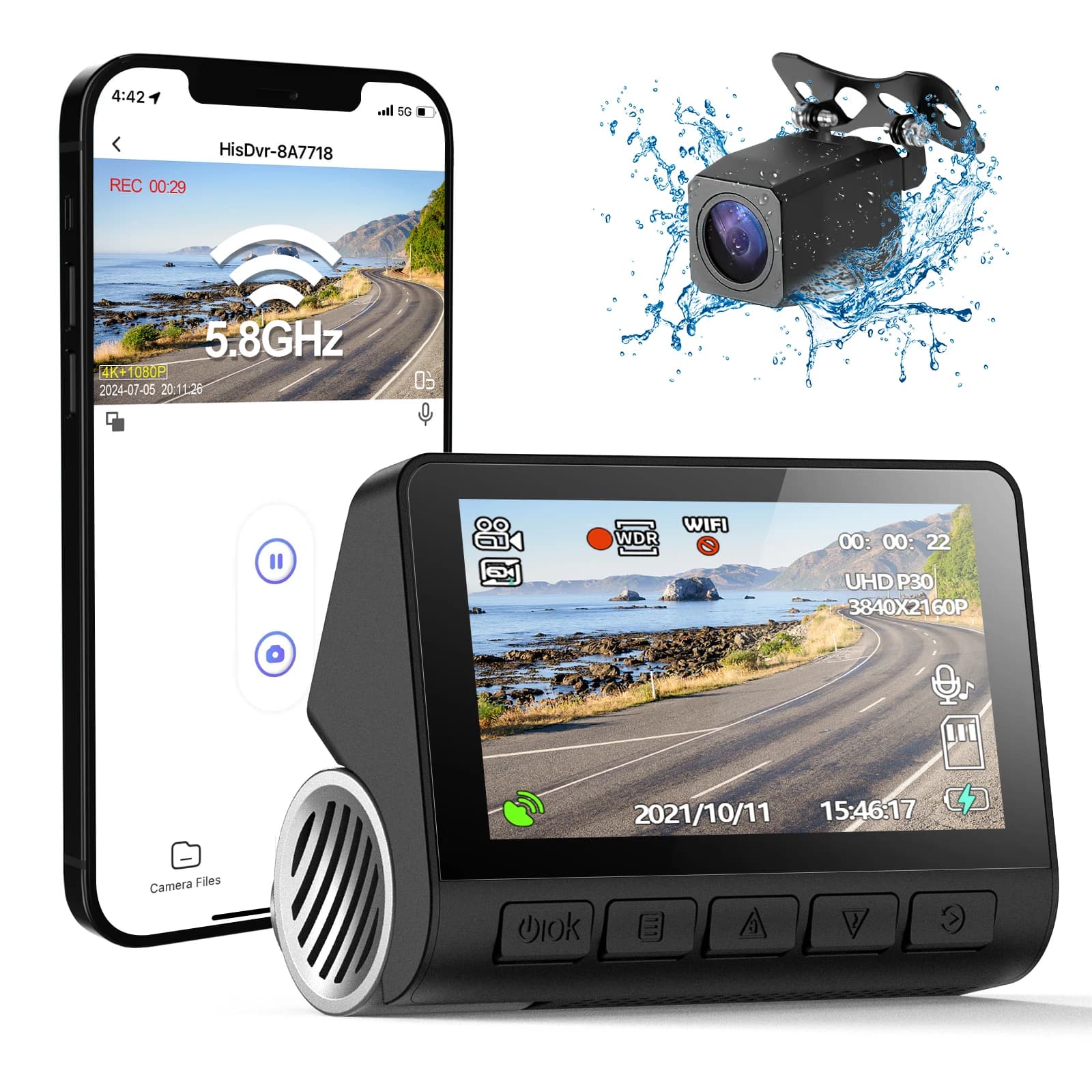 SmartGPS Car4K Dashcam DualViewVoiceAlert3DGSensorLoopRecordingParkingMonitorTimeLapseVideoBuiltInWiFi