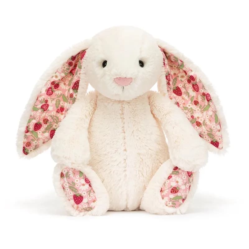Bonnie Rabbit Plush with Floral Earrings, Kawaii upholstered doll, Soft Sofa cushion, Birthday Gift for Children, Room Decoration