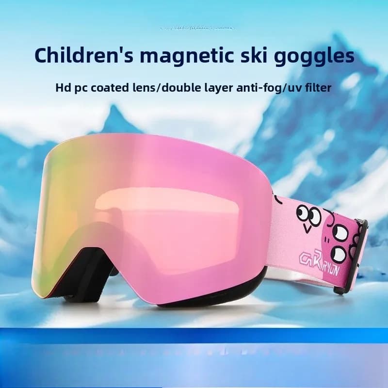 Occhiali da sci sferici grandi per bambini con funzione antiappannamento a doppio strato cilindrico magnetico