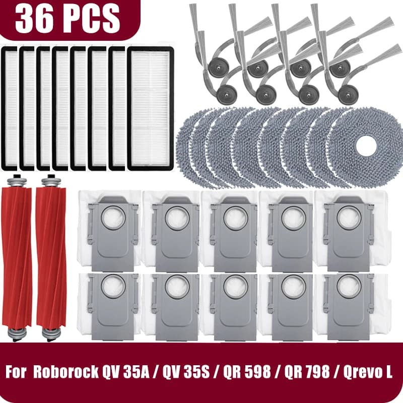 Roborock Qrevo L /QV 35A / QV 35S / QR 598 / QR 798 Parti Accessori Spazzola laterale principale Filtro Mop Sacchetto per la polvere