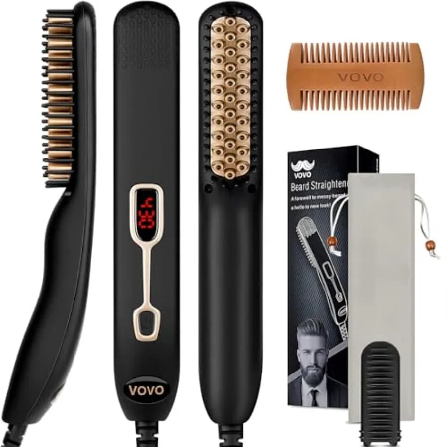 Pettine Lisciante per Barba Professionale 2 in 1, Spazzola Riscaldante Portatile Anti-Statica per Uomo