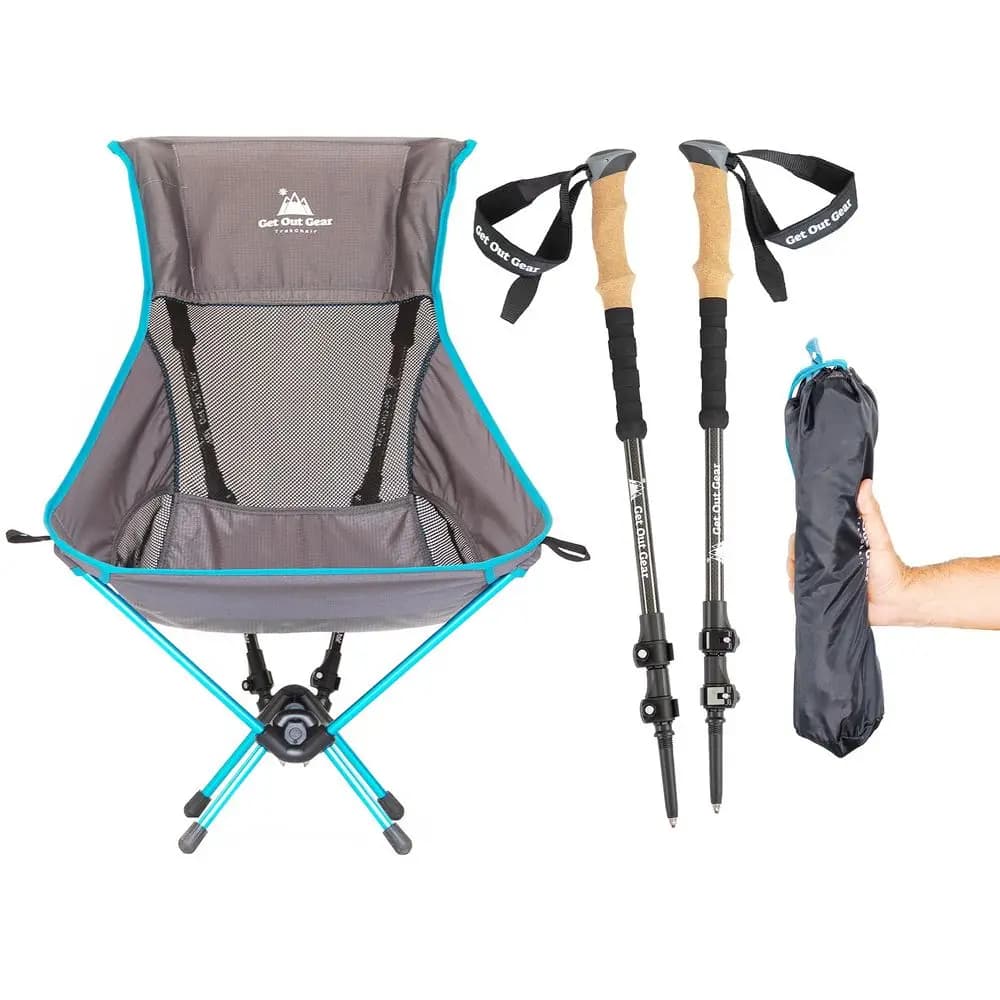 Sedia da Trekking TrekChair V2 con Schienale Alto, Sistema 2in1 con Bastone da Trekking e Sedia da Campeggio, Extra Large e Larga con Poggiatesta, Ultraleggera