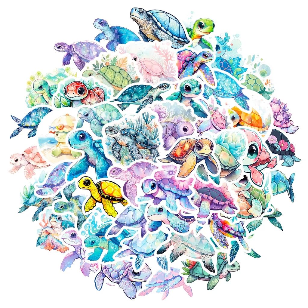50 pezzi adesivi graffiti tartaruga colorata cartone animato per custodia per telefono bagagli decalcomanie per notebook portatile BulingBulingStickers Store