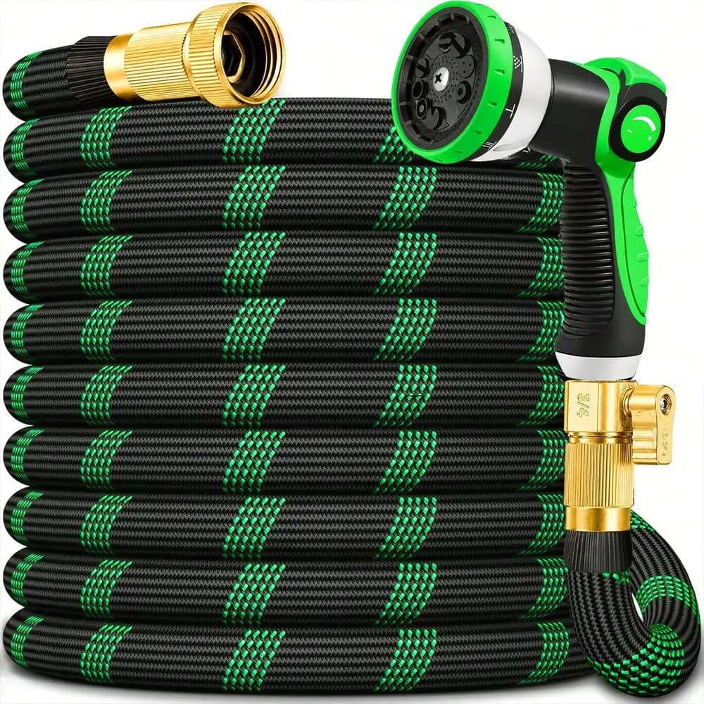 25-150FT Braided Garden Hose, Lightweight Non-Expandable, Flexible Kink Resistant Water Hose With Spray Nozzle & 3/4 Bras