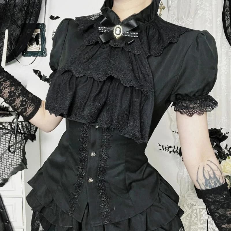 Camicia vintage patchwork in pizzo donna Y2k estetica colletto arricciato camicetta Harajuku fasciatura aderente top 2025 Lolita Blusas Femme