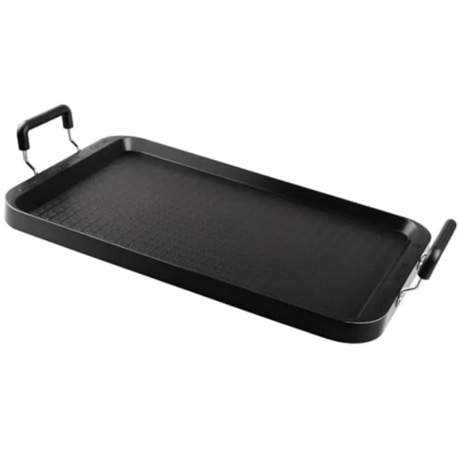 Piastra piatta per fornello, piastra a 2 fuochi per grill da fornello, padella per pancake in alluminio, griglia antiaderente a carbone per esterni/campeggio