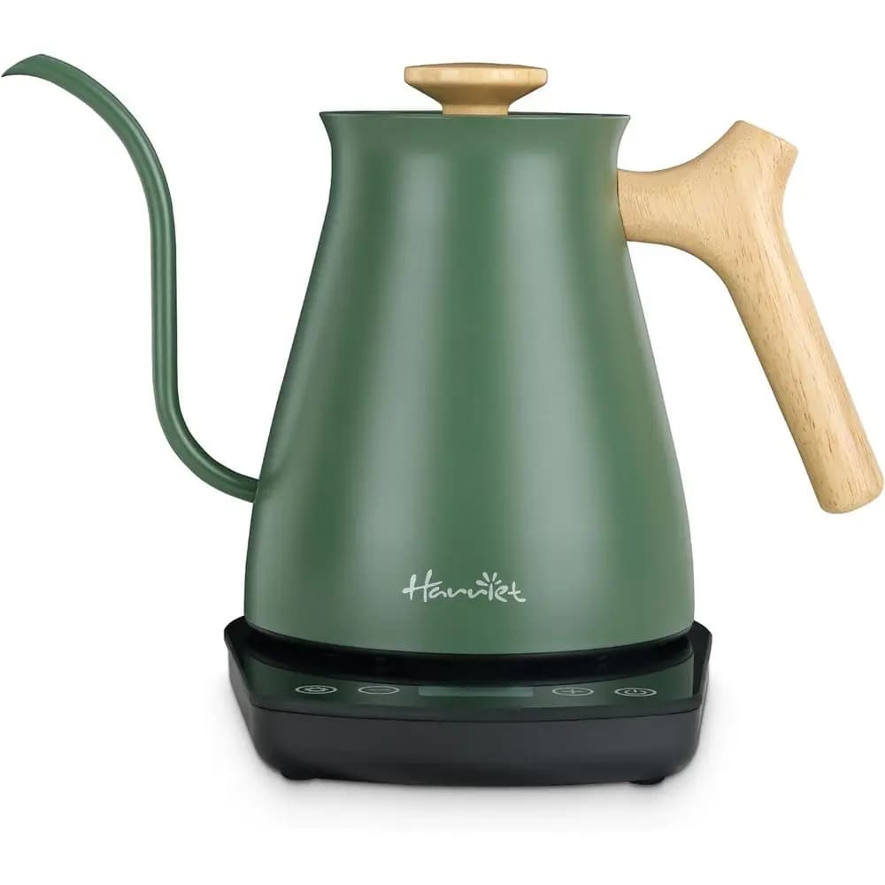 Bollitore Elettrico a Riscaldamento Rapido 1200W, 0.8L in Acciaio Inox, Controllo Temperatura di Precisione e Timer, Manico in Legno, Ideale per Caffè Pour Over