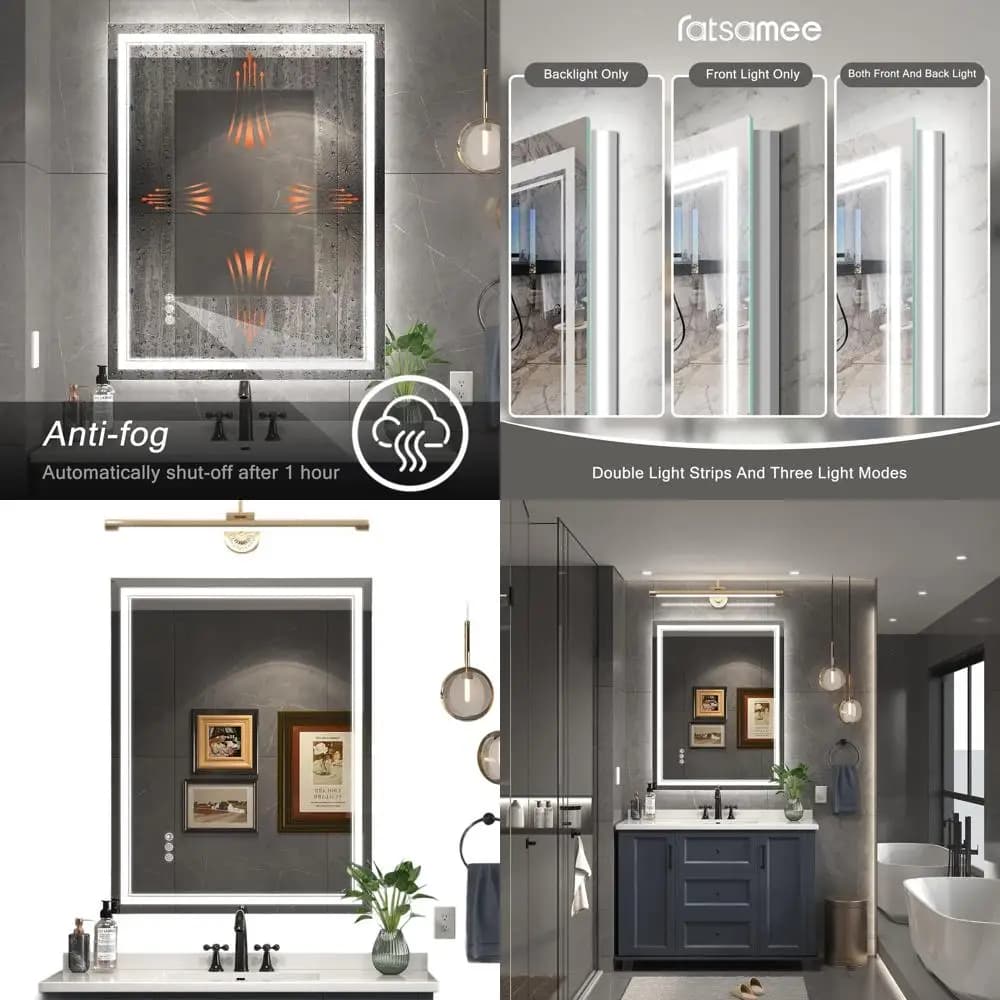 Specchio retroilluminato a LED dimmerabile con luce frontale, antiappannamento per lavabo da bagno