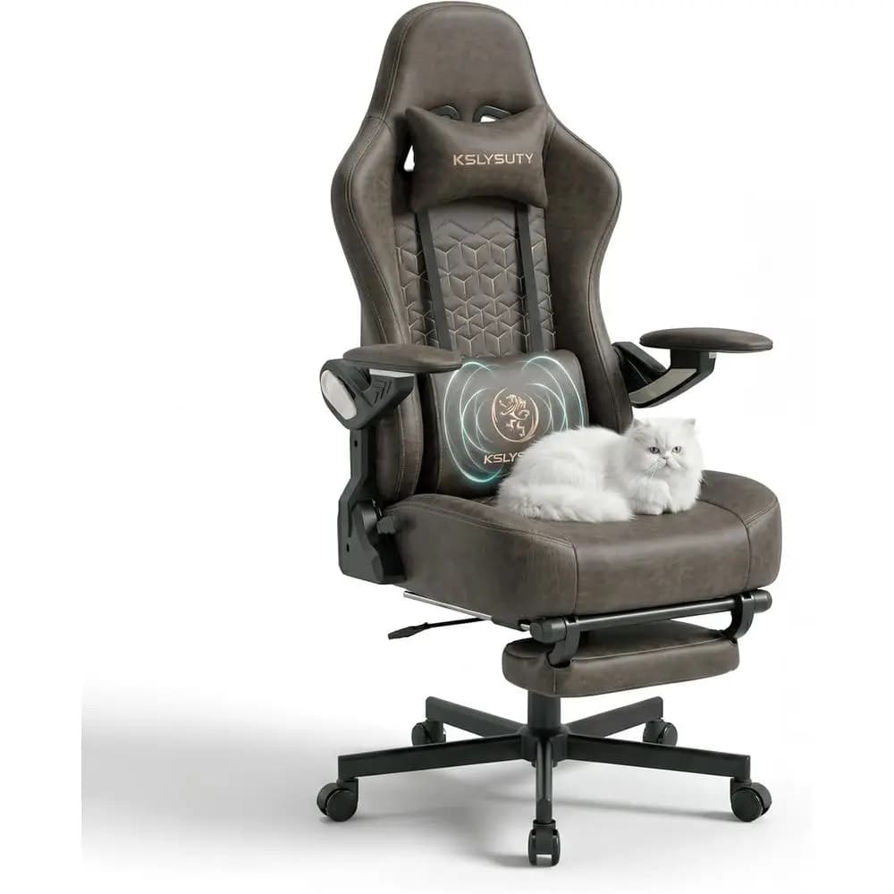 Sedia da Gaming Ergonomica Grande e Alta con Supporto Lombare, Braccioli Meccanici e Poggiapiedi (Pelle Grigia)