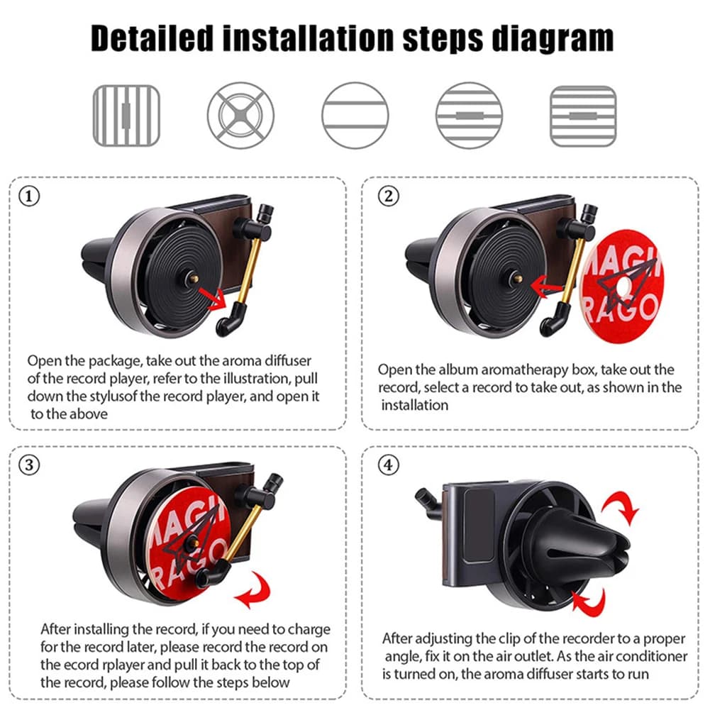Aromatherapy clip with air intake for turntables Car deodorant clip with unique rotating phonograph Accessories for automatic decoration