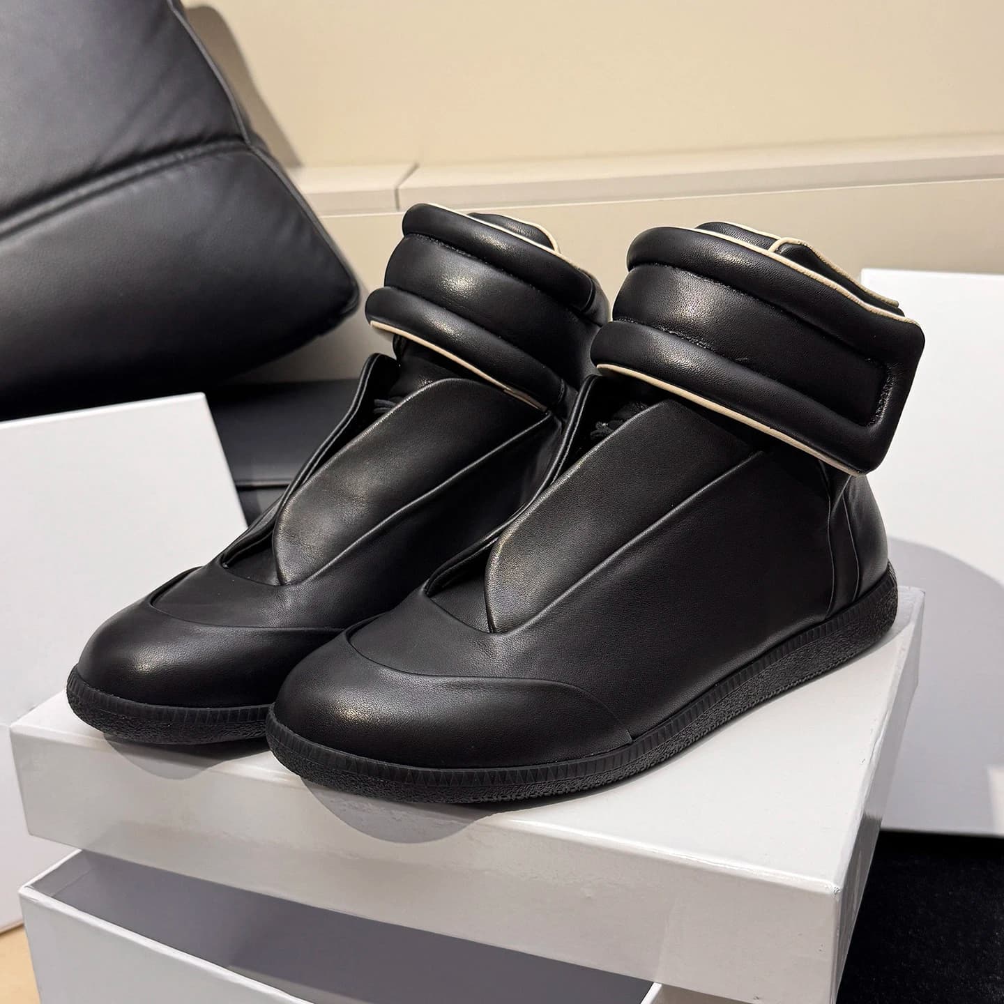 Stivaletti Unisex in Vera Pelle Minimalisti Neri Scarpe Alte Comode Stivali Invernali alla Moda per Uomo e Donna