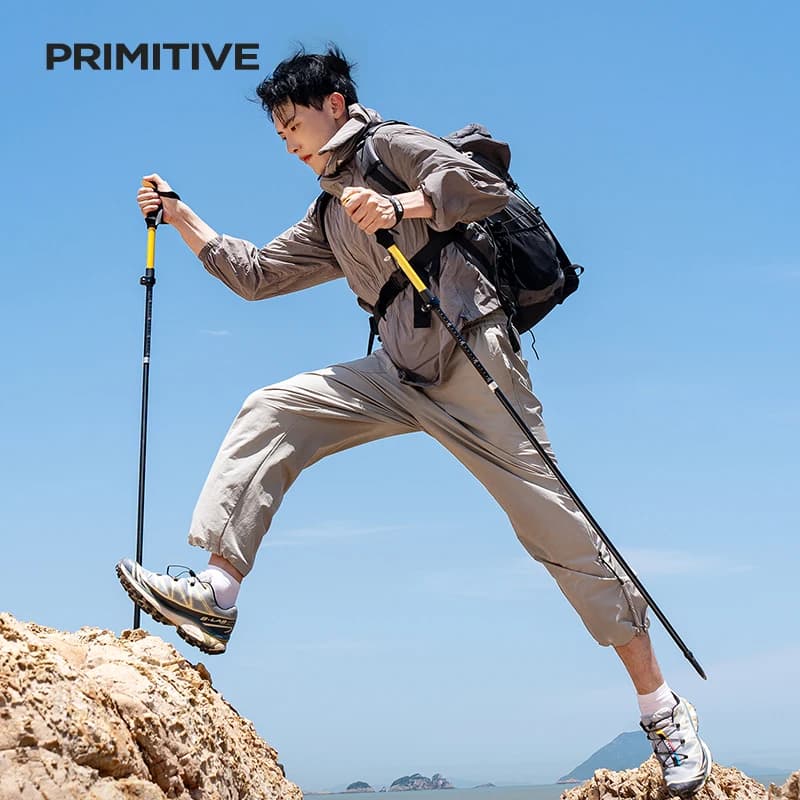 PRIMITIVE Telescopic Trekking Poles External Quick-Lock 7075 Aluminum Collapsible Hiking Poles Adjustable All-Terrain Tips