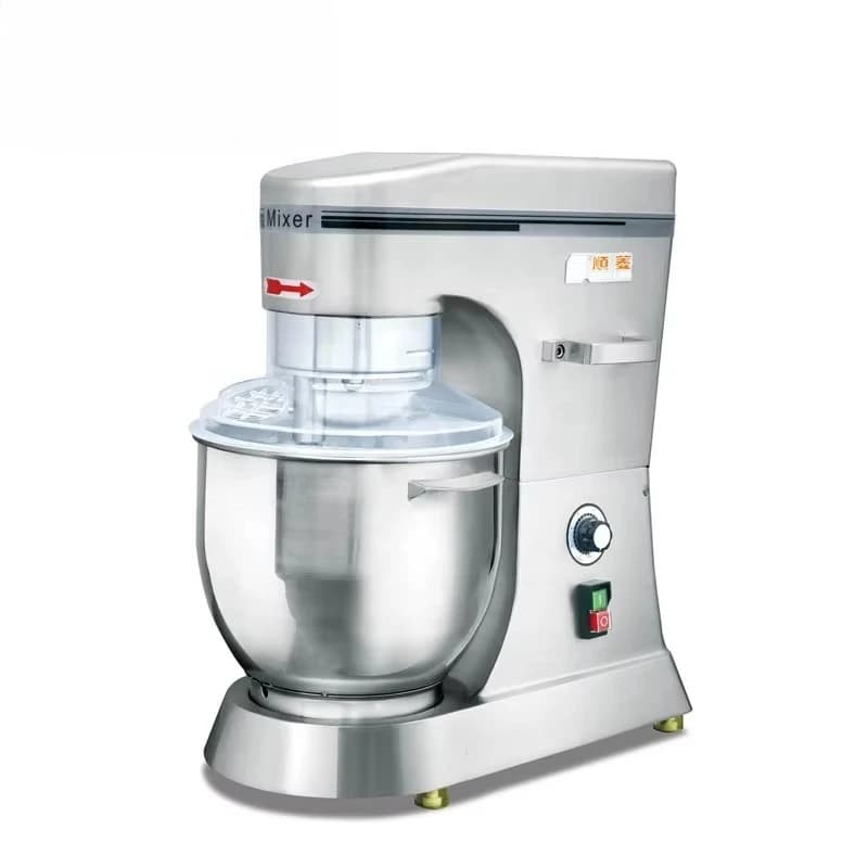 Industrial electric kitchen robot and blender with stainless steel housing and bowl to mix stainless steel accessories