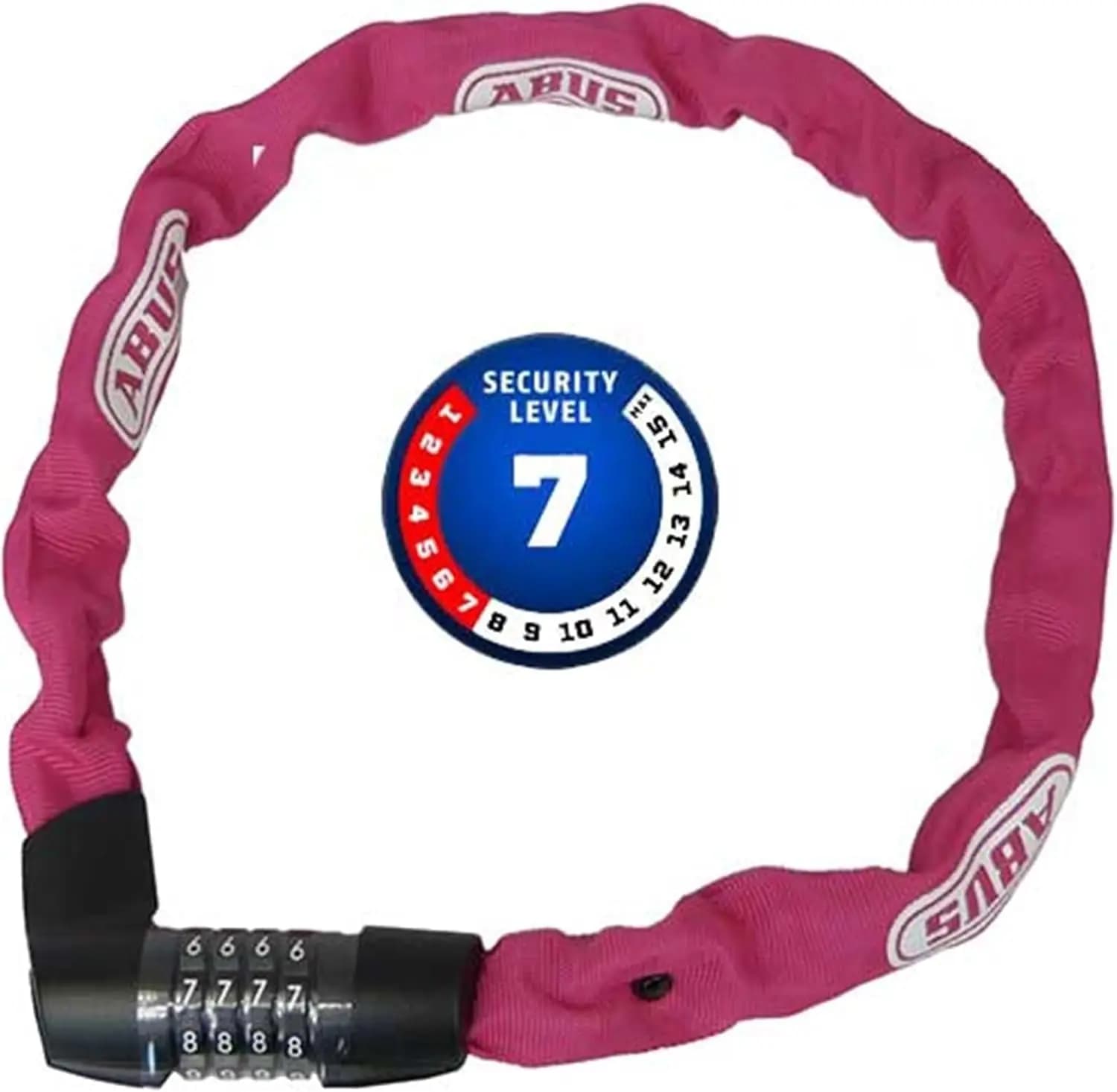 Lucchetto Combinato per Bicicletta Resistente con Catena in Acciaio da 7mm, Colore Rosa, Configurazione del Codice Facile per una Protezione Sicura della Bicicletta