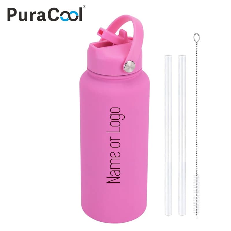 PuraCool Bottiglia d'acqua personalizzata Boccetta da 1000 ml/1 L/32 once con cannuccia Regalo personalizzato