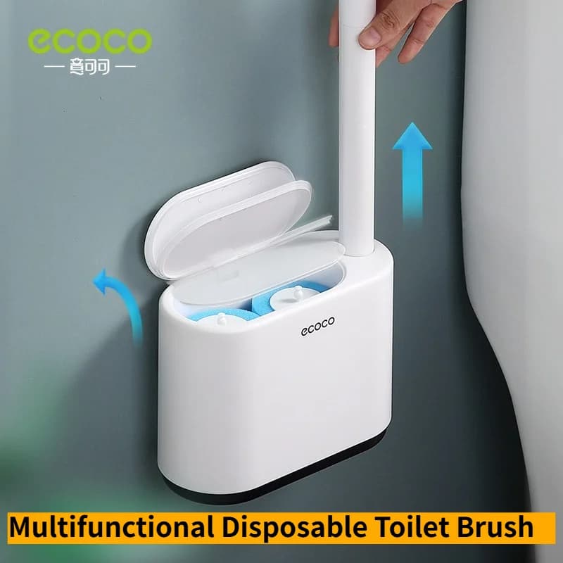 Wall Mounted Disposable Toilet Brush Replaceable Heads No Dead Corner Hanging Hygienic Cleaner for Household Bathroom WC