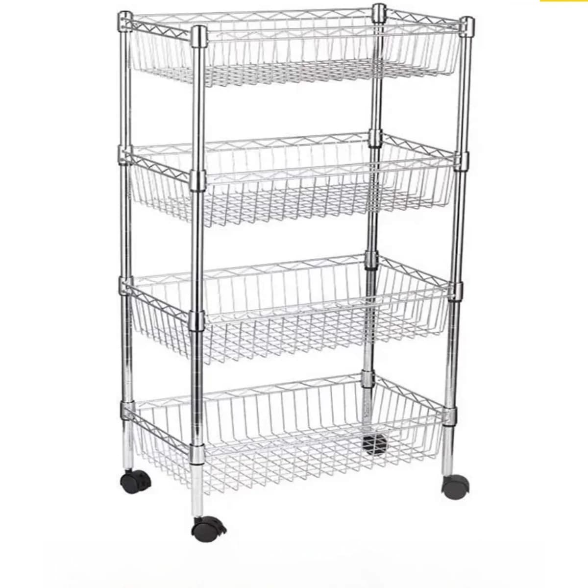Scaffale Multilivello da Cucina, Cesto Portafrutta e Verdura, Scaffale in Acciaio Inox da Terra, Supporto per Piante, Organizzatore