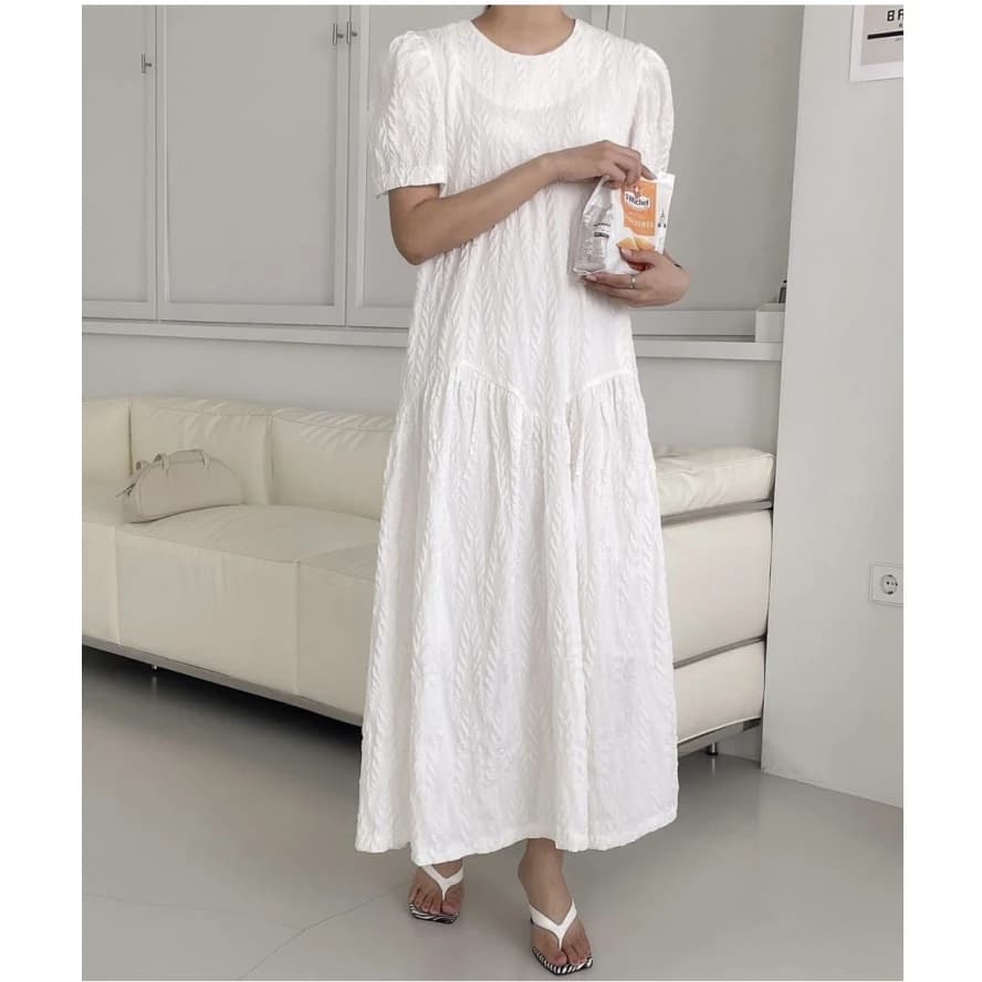 Sweet Korean Style Long Dress with Pockets 3D Floral Print A-Line Skirt Short Sleeve Casual Spring Summer Autumn Dress