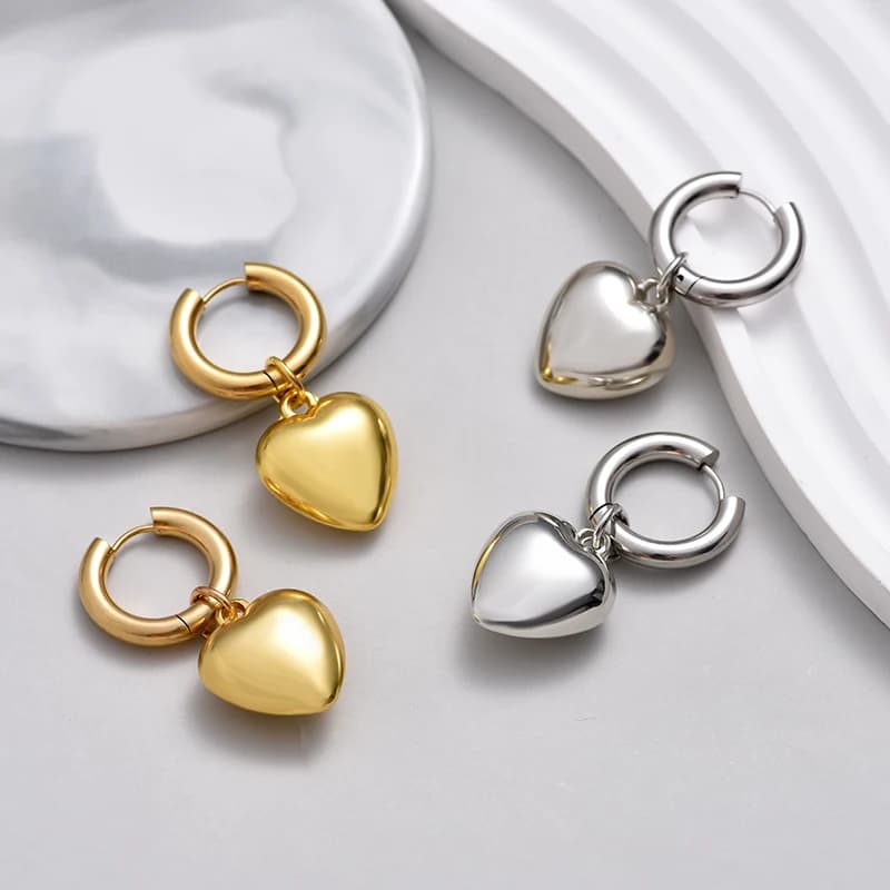 Stainless Steel Hoop Acrylic Heart Pendant Earrings For Women Statement Solid Circel Gold Silver Black Color Earrings Jewelry