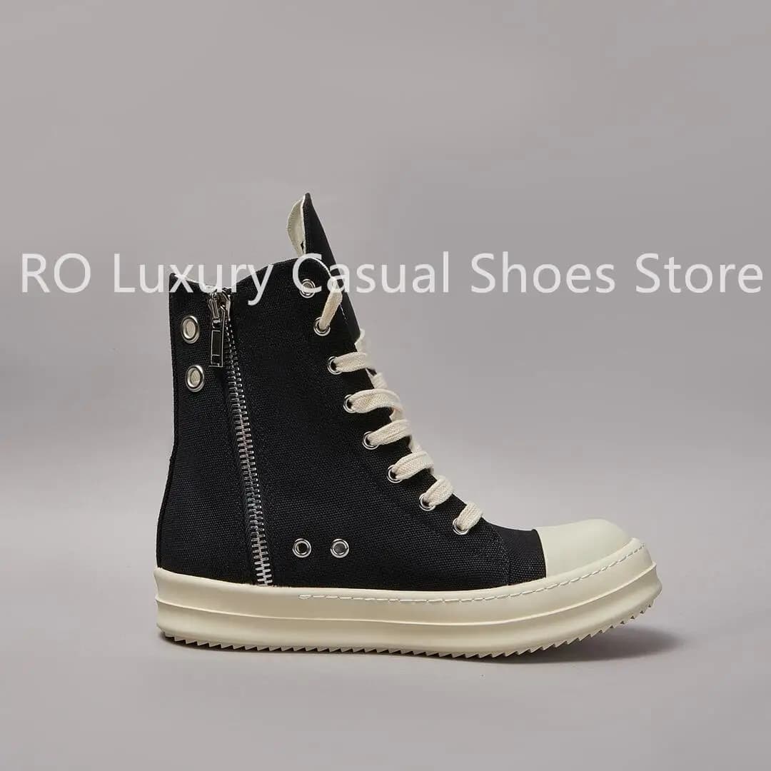 Women's Casual Shoes and High-Top Men's High Quality Black Canvas Shoes with Metallic Holes Design, Closure with Hinge and Laces, Flat Sole