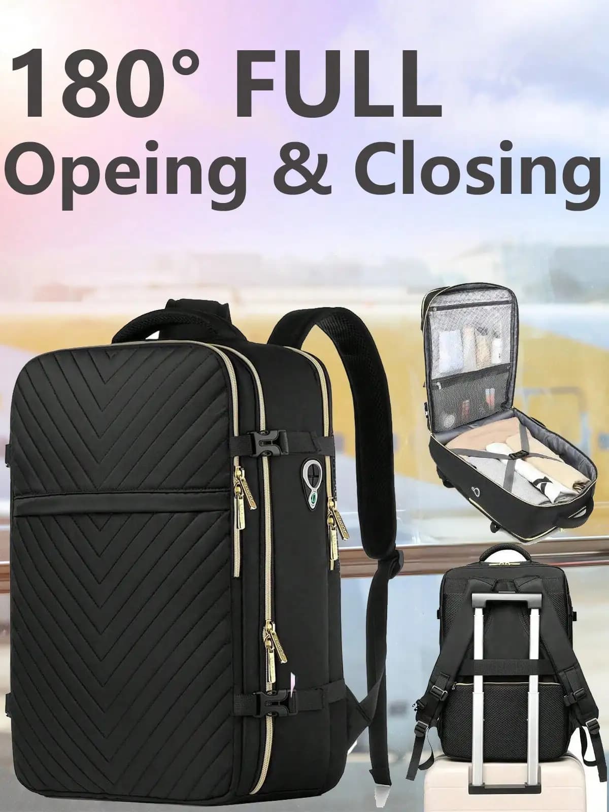 Zaino da viaggio grande - Zaino da viaggio impermeabile antifurto approvato per il volo, per donna e uomo, adatto per laptop da 17 pollici, zaino da viaggio per il weekend, borsa da college, dimensioni per oggetti personali, colore nero