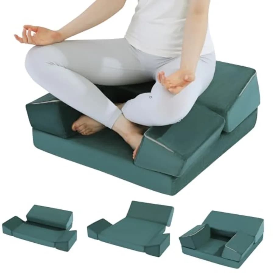 Cuscino Grande per Meditazione, Cuscini in Schiuma per Meditazione da Terra, Cuscino Yoga per Adulti, Tappetino per Meditazione con 2 Cuscini per Ginocchia