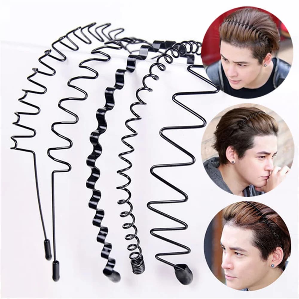 Fascia per capelli a cerchio fascia per capelli a forma di onda copricapo per il lavaggio del viso cerchio per capelli Unisex fascia per capelli a spirale in metallo nero antiscivolo per uomo donna