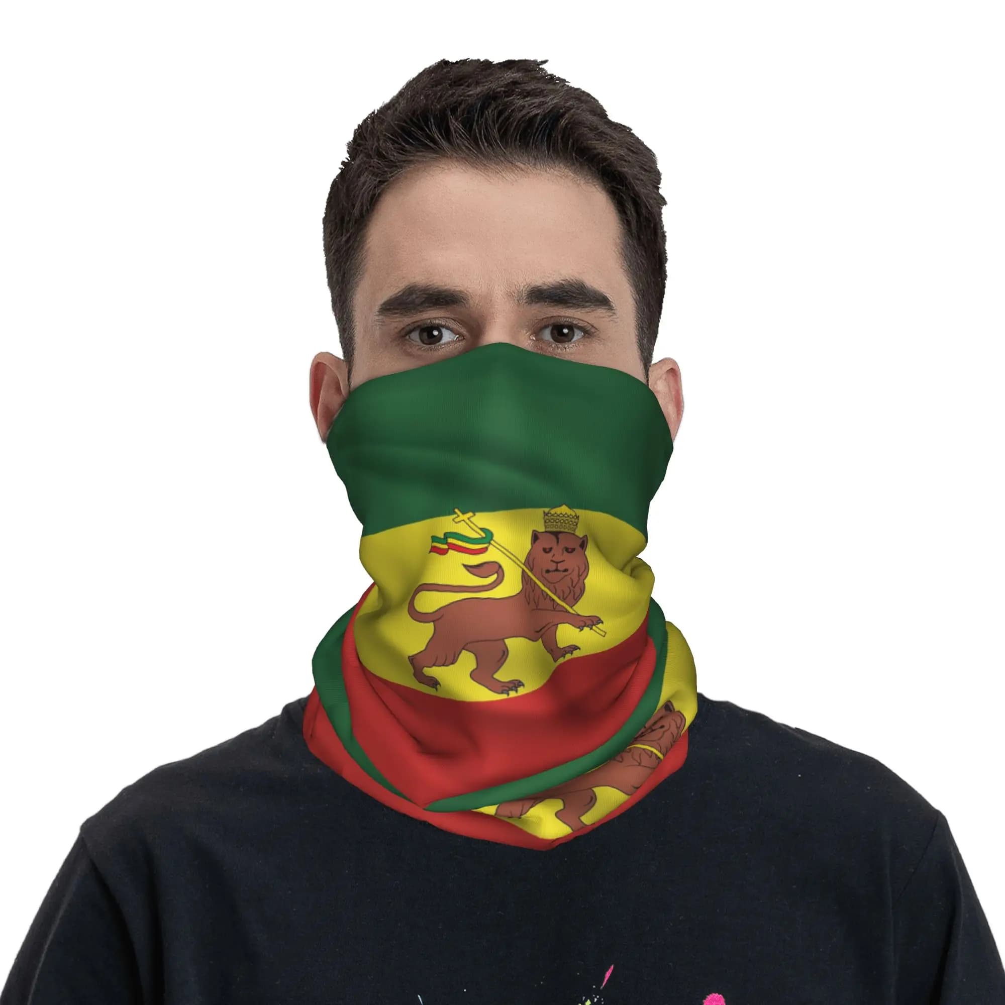 Bandana con stampa Conquering Lion of Judah Rasta Flag, copricollo, maschera, sciarpa, maschera per il viso, unisex, per adulti, lavabile