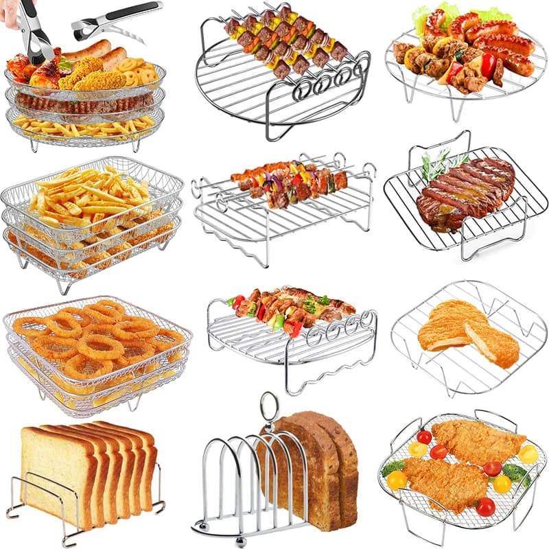 Air Frying Grill Square / Round / Metal Rolling Oven Accessories for Air Frying Machine for Cosori, Instant Vortex, Gourmia,Foodi