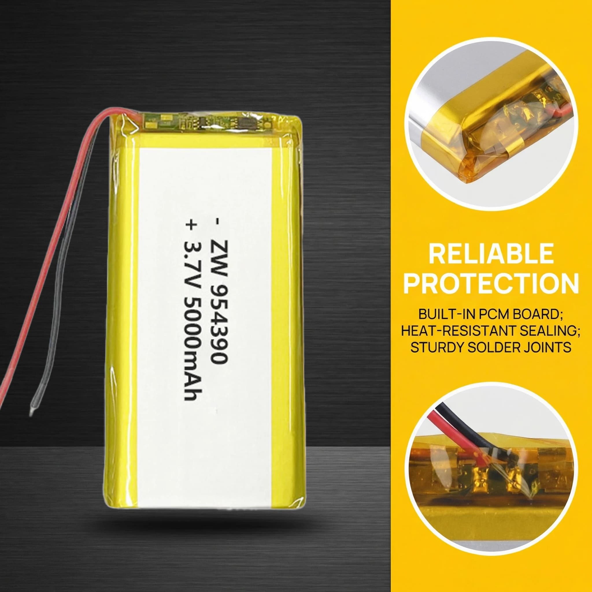 954390 Batteria ricaricabile ai polimeri di litio da 3,7 V 5000 mAh per Power Bank, Navigator, Tablet, fai da te con connettore JST1.25 PH2.0 XH2.54