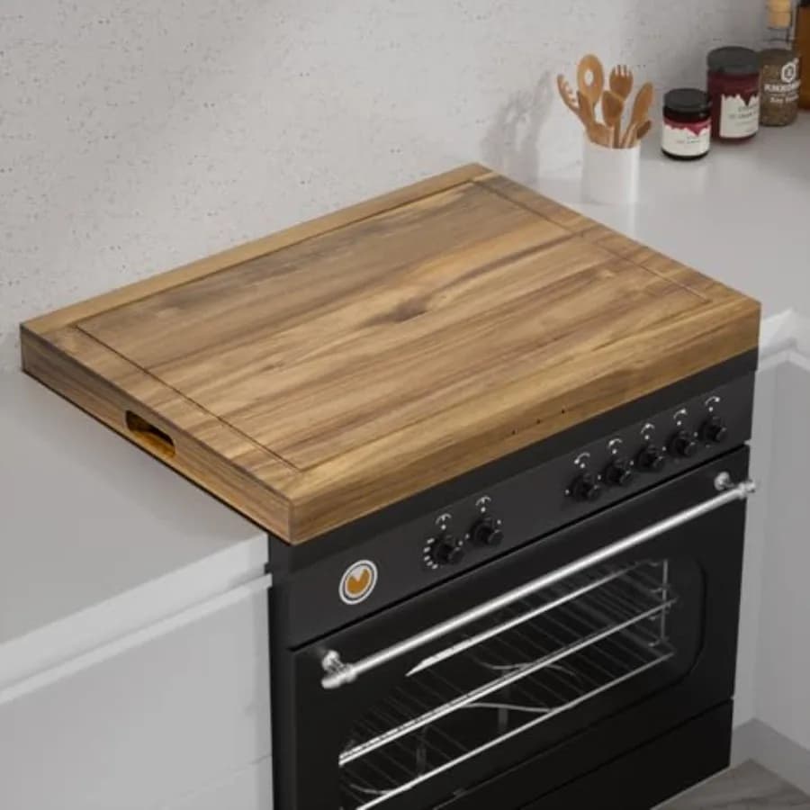 Coperchio per Fornello in Legno di Acacia per Bruciatori a Gas ed Elettrici 28.82"x20.83"x2.12'' con Manici e Piano di Taglio Integrato