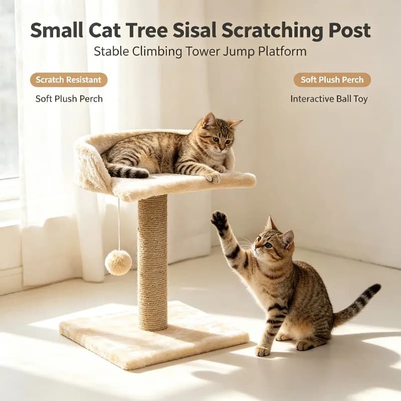 Small Cat Tree Sisal Scratching Post Stable Cat Climbing Tower Jump Platform Indoor Kitten Play Toy Pet Furniture