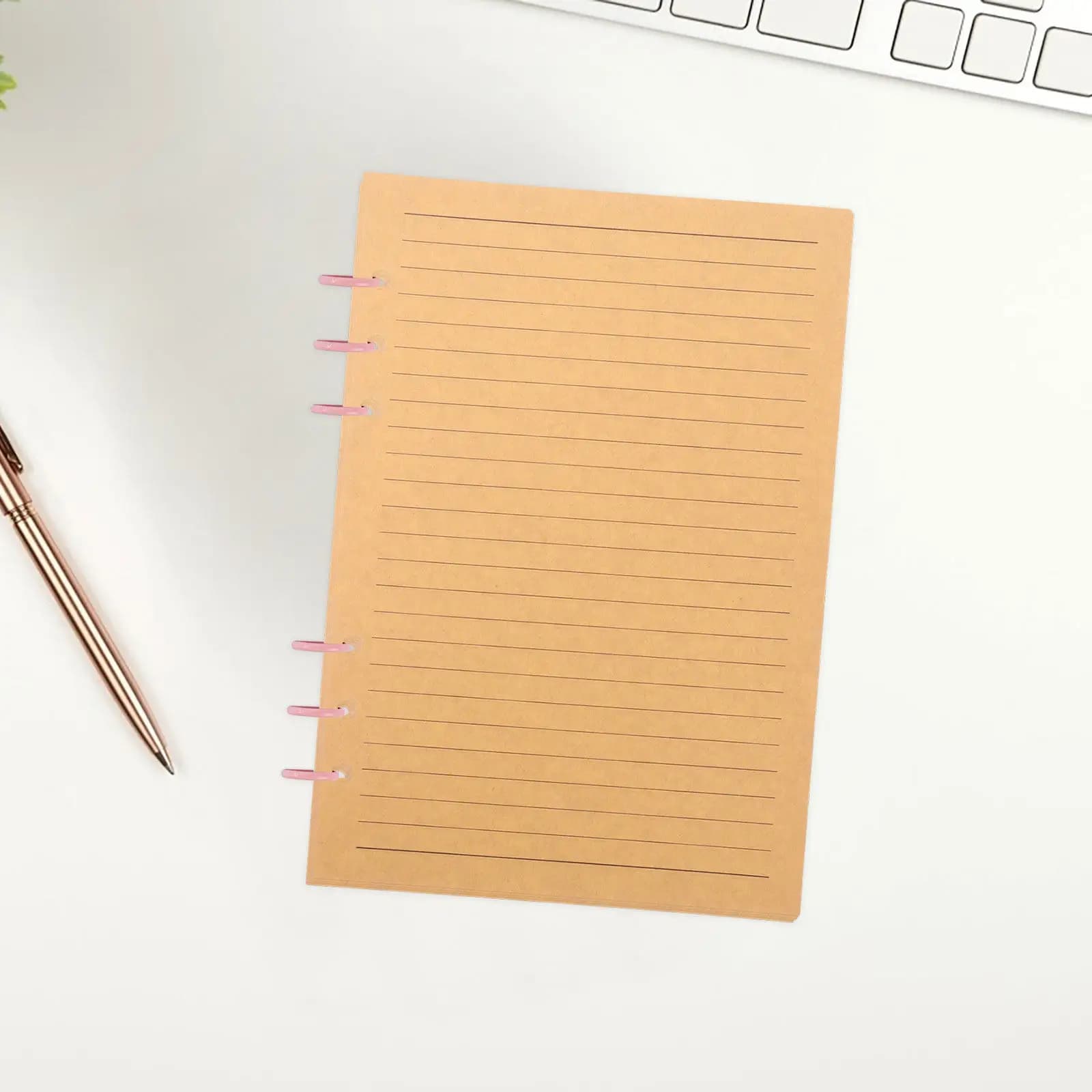 80 Fogli di Carta Kraft A5 Ricaricabile, Inserti per Quaderni a Fogli Mobili con Righe Marroni per Diari, Agende, Scuola e Ufficio