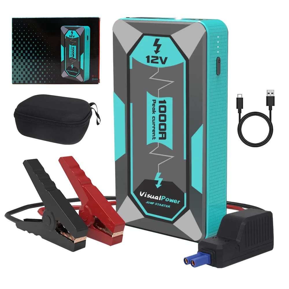 Avviatore di Emergenza 1000A, Power Bank 12V Portatile, Caricabatterie d'Emergenza per Auto a 4 Cilindri e SUV