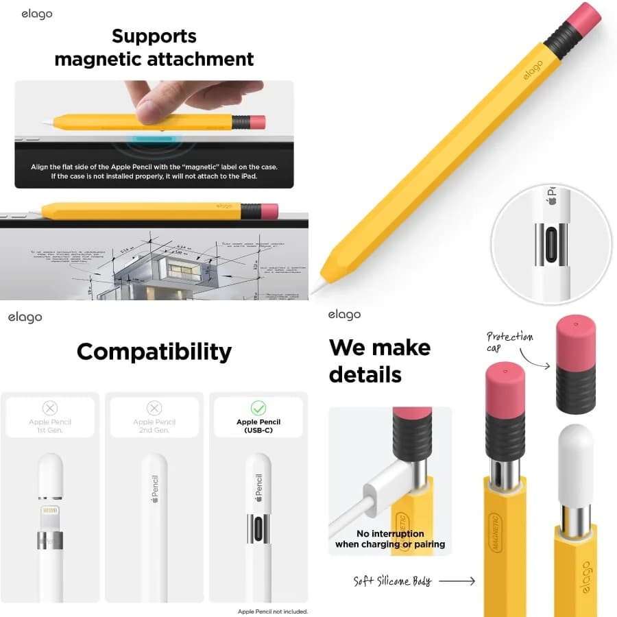 Astuccio classico elago compatibile con Apple Pencil USB-C Ideale per proteggere e organizzare le caratteristiche dello stilo Perfect G