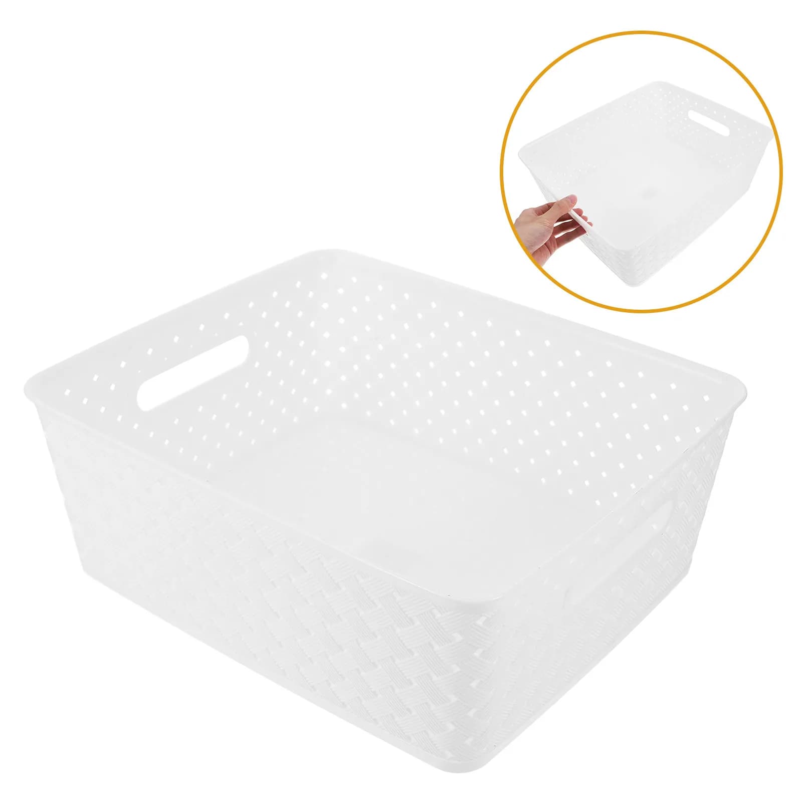 PVC Woven Storage Basket with Lid Large Capacity Organizer Bin for Pantry Kitchen Bedroom Bathroom Laundry Countertop Shelf