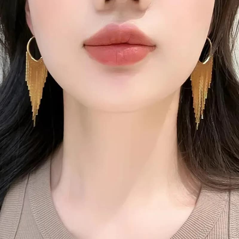 Cold style long metal chain tassel earrings for women niche stylesense of designeasiest for match earrings earrings trendy