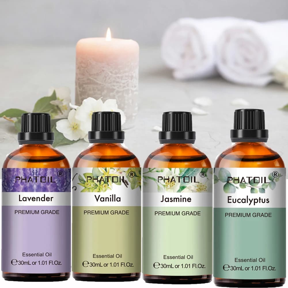 PHATOIL 30ml Essential oils for lavender tea tree, peppermint, vanilla, for aromatherapy, candle production, natural aromatic eucalyptus oils
