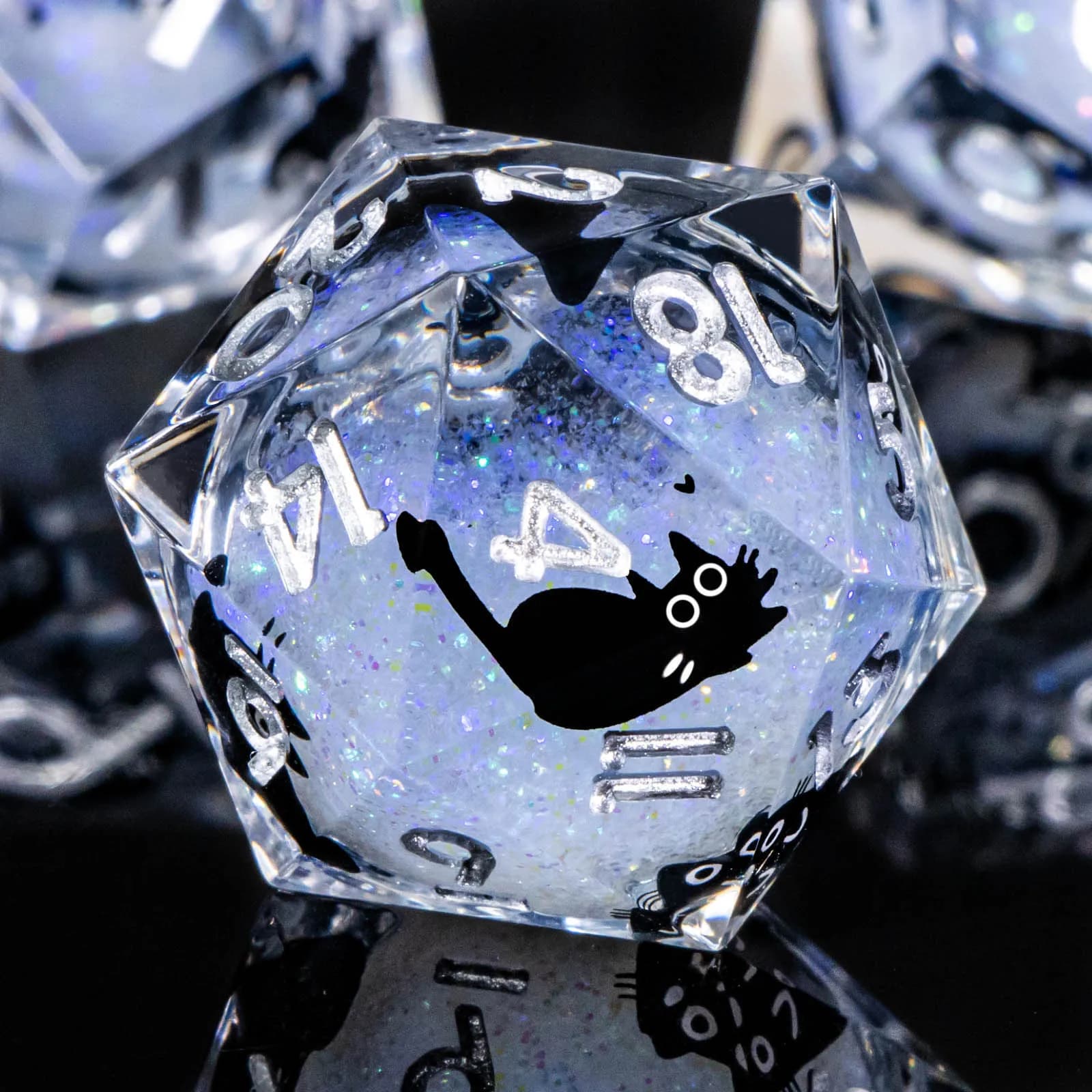 Cat Liquid Core Dice Set DND, Sharp Edge Resin Dungeon and Dragon Dice Set, RPG Role Playing D and D Dice D20 D12 D10 D8 D6 D4