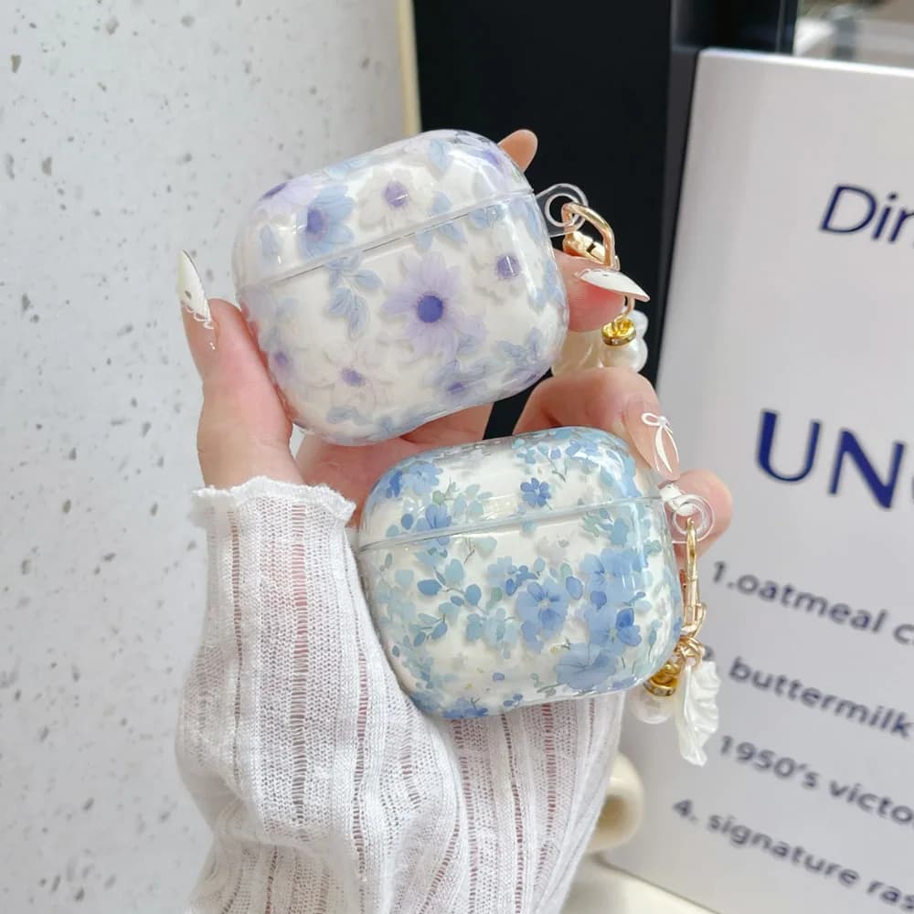 Transparent blue flower suitable for Apple AirPods 1 2 3 pro 4 pro2 airpods4th Bluetooth headset Airpodspro2nd generation