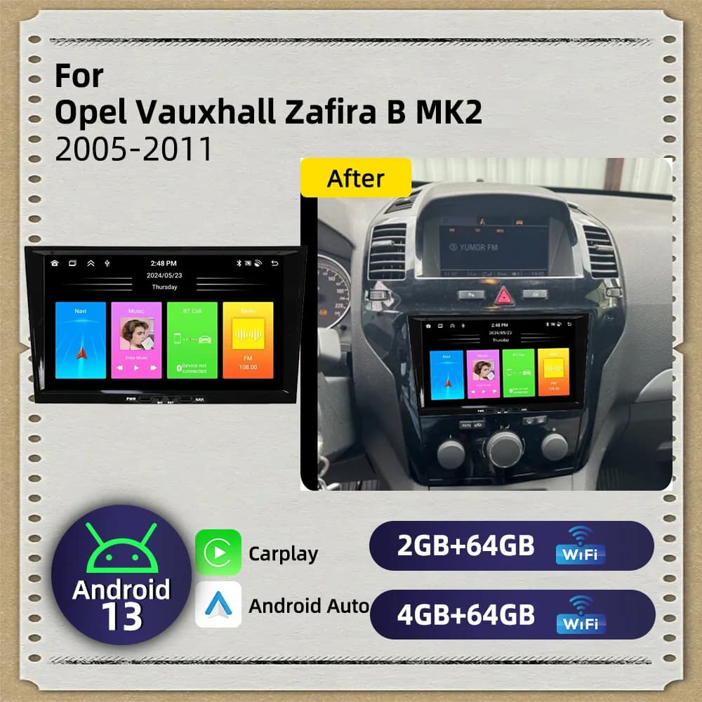 Autoradio 2 Din per Opel Vauxhall Zafira B MK2 2005-2011 Carplay Android Radio GPS WIFI Auto Multimedia 8" Schermo Stereo