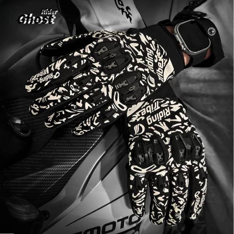 Guanti da Moto Certificati CE per Uomo e Donna, Riflettenti Colorati per la Notte, Traspiranti con Protezione in Pelle di Pecora per Motocross
