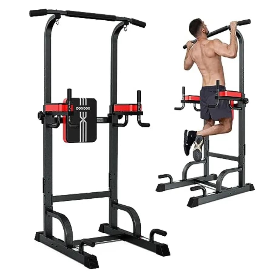 Power Tower with Dip Station and Traction Bar, for Home Gym, Fitness Training, Multifunction, Adjustable Height, for Force Exercises