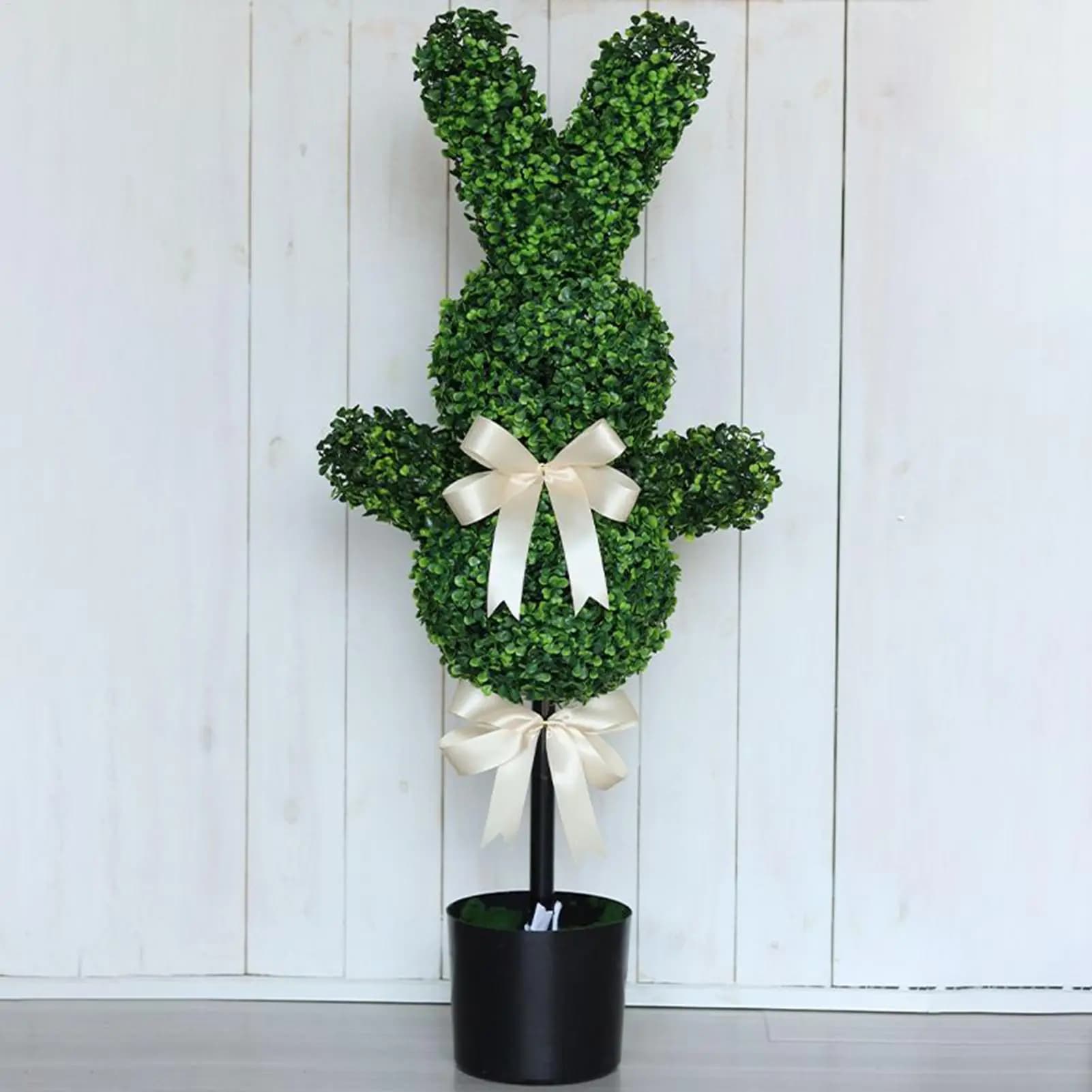 Topiaria Artificial Easter Rabbit 90 cm in Bosso UV Resistant, Decorating Spring Bifacial for Garden with Picchetto da Terra