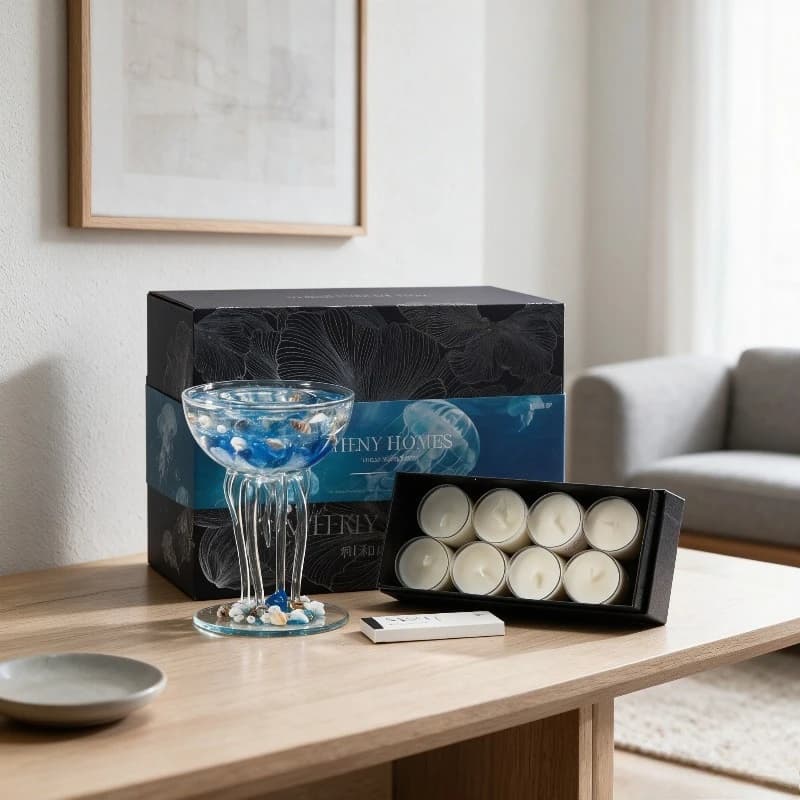 Creative Glass Candle Holder with Jellyfish Design, Ocean Scented Candle Decor for Bedroom, Birthday Gift Box Set for Her.