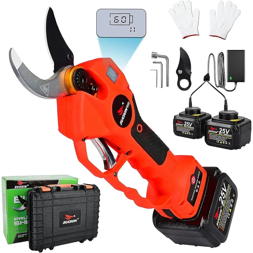 Forbici Elettriche da Potatura 25V, Diametro di Taglio 1.6, Display LCD, 2 Batterie da 4.0Ah, Lama SK5 - Attrezzo da Giardino Professionale per Piante Spesse